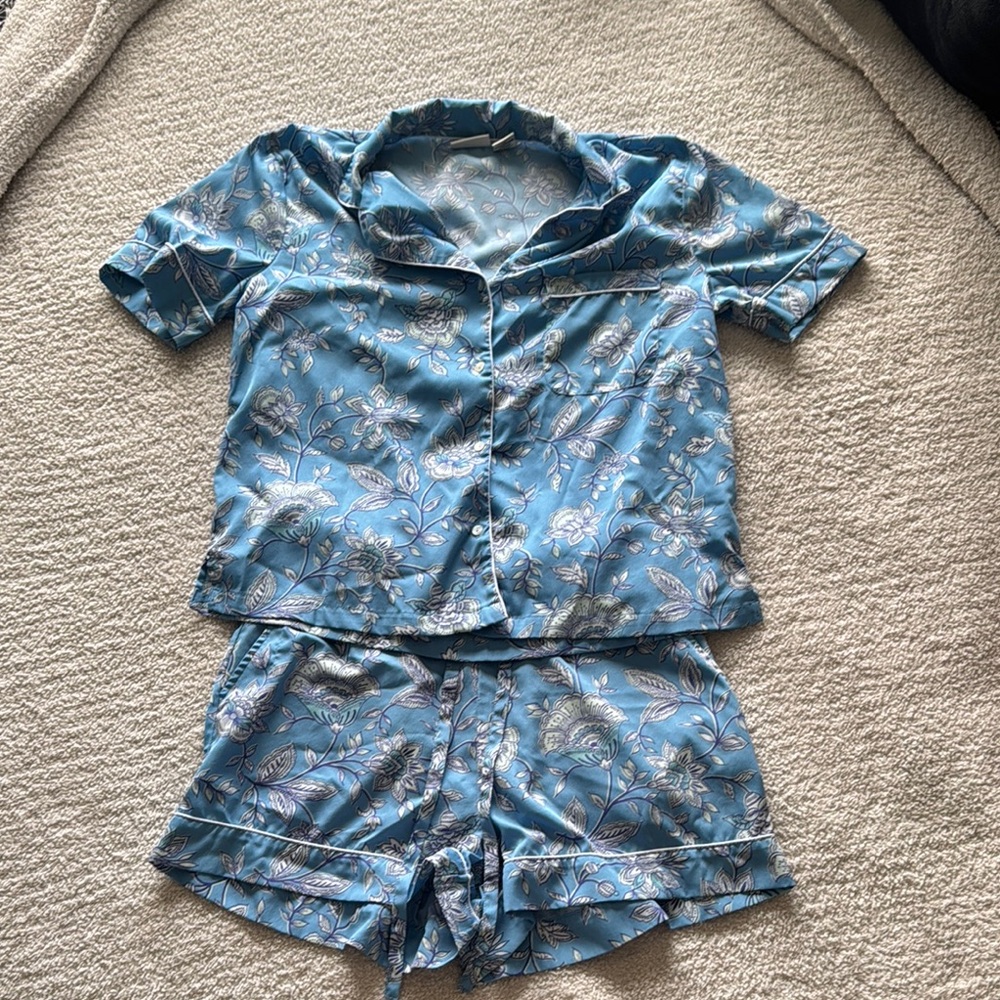 Rachel Zoe Blue Floral Satin Top